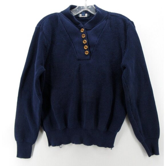 VINTAGE Lands End Sweater Large Henley Blade Collar Thick Field 90s - Picture 1 of 9